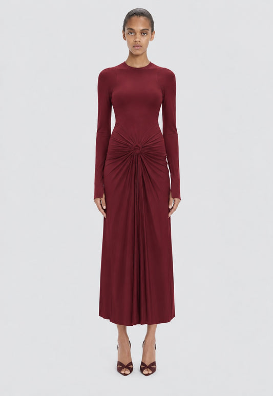 Frances Midi Dress In Burgundy