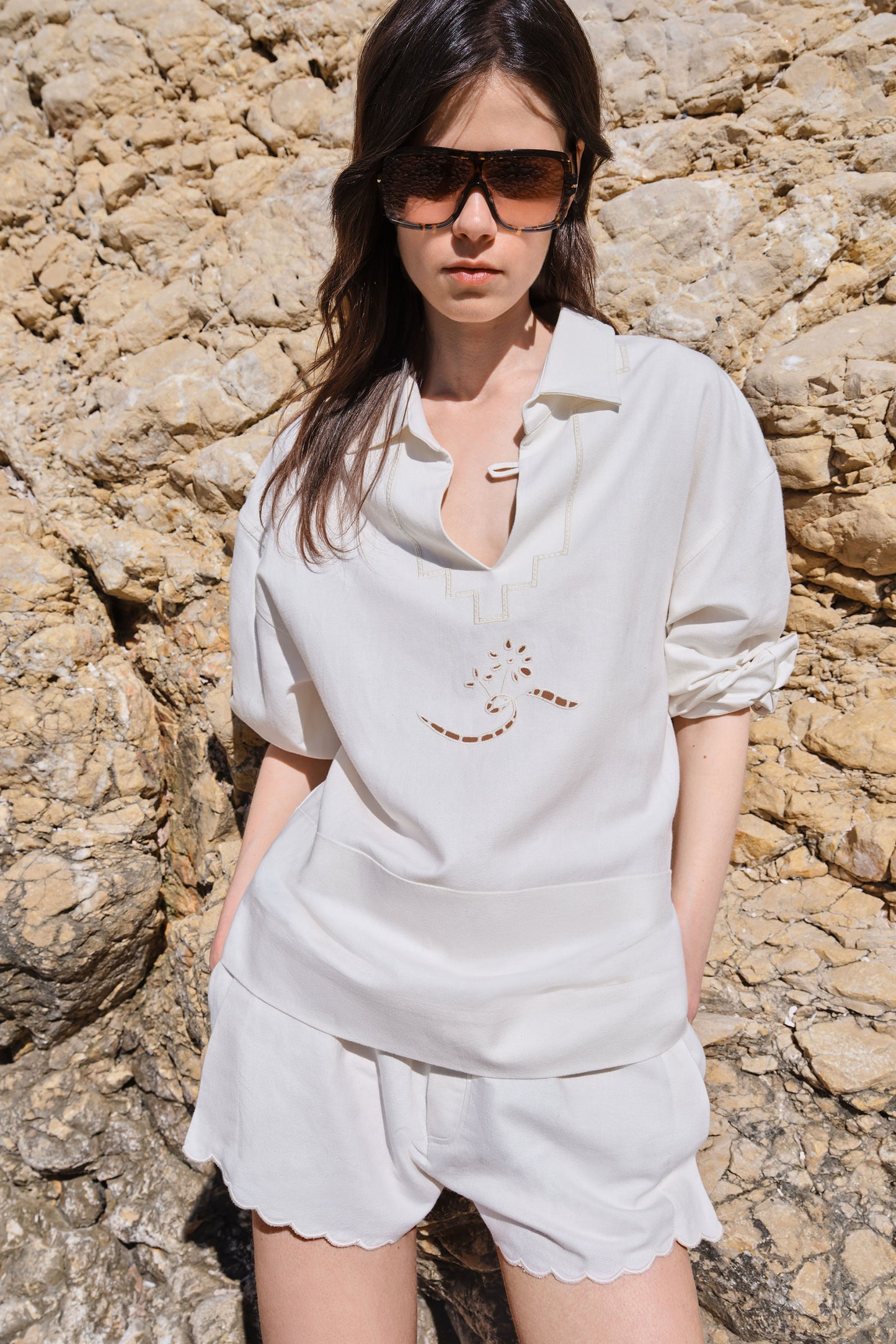 Embroidered Mini Short In White