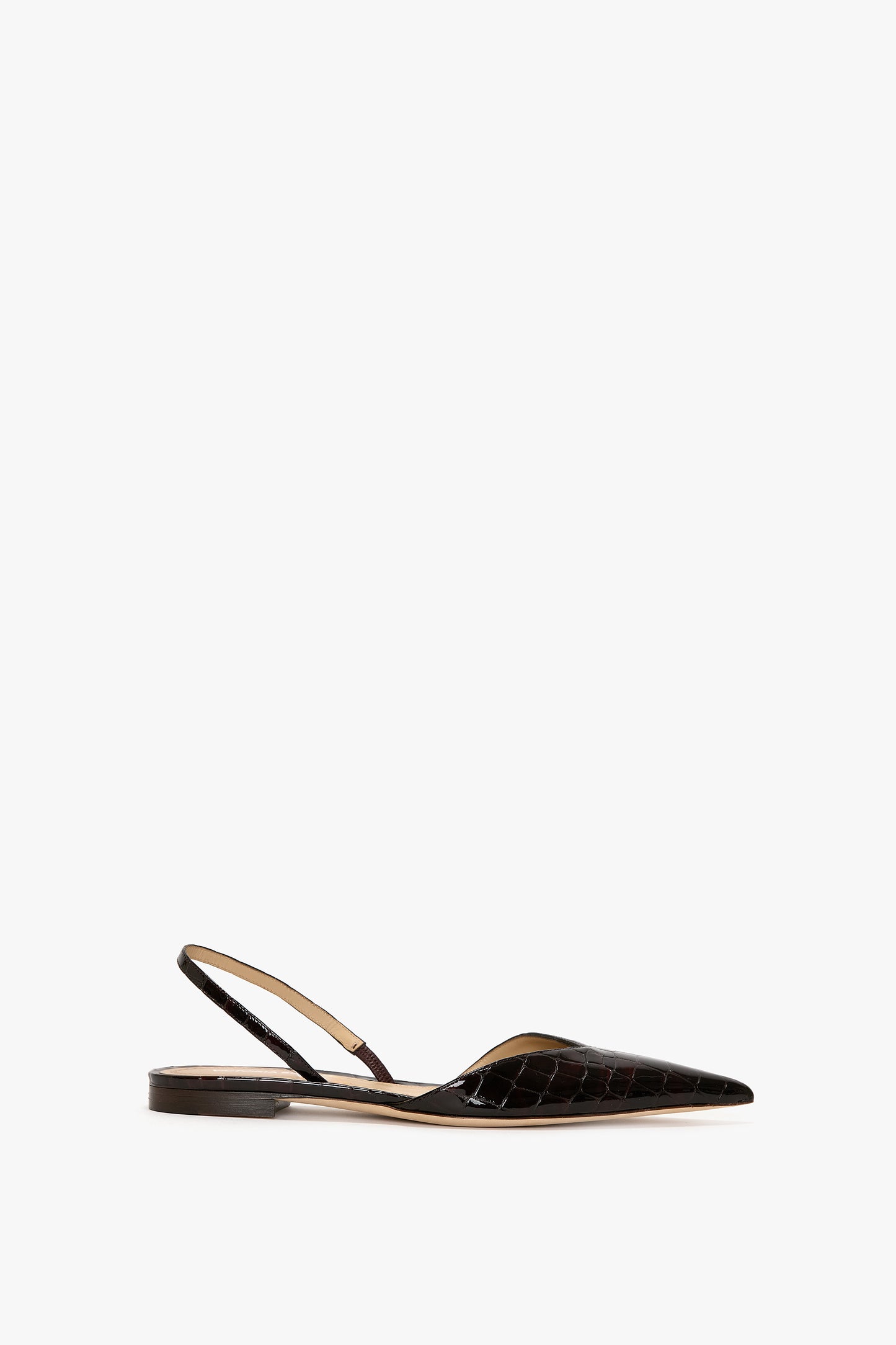 Victoria Angle Halter Back Flat Croc Embossed Leather