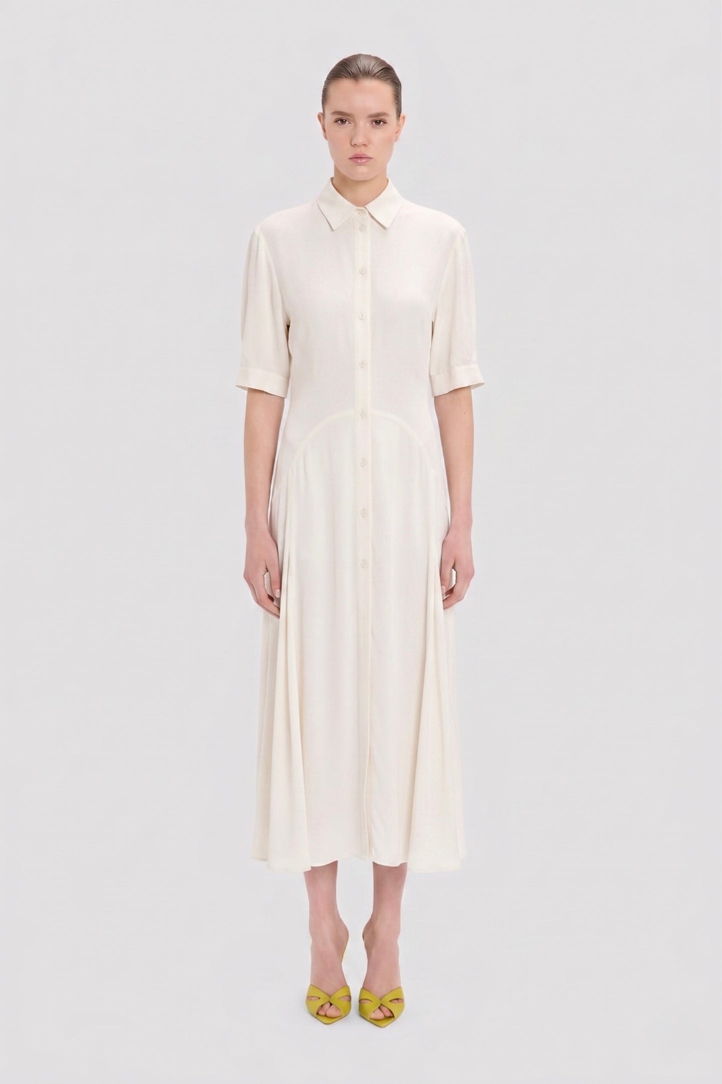 Panelled Midi Dress In White