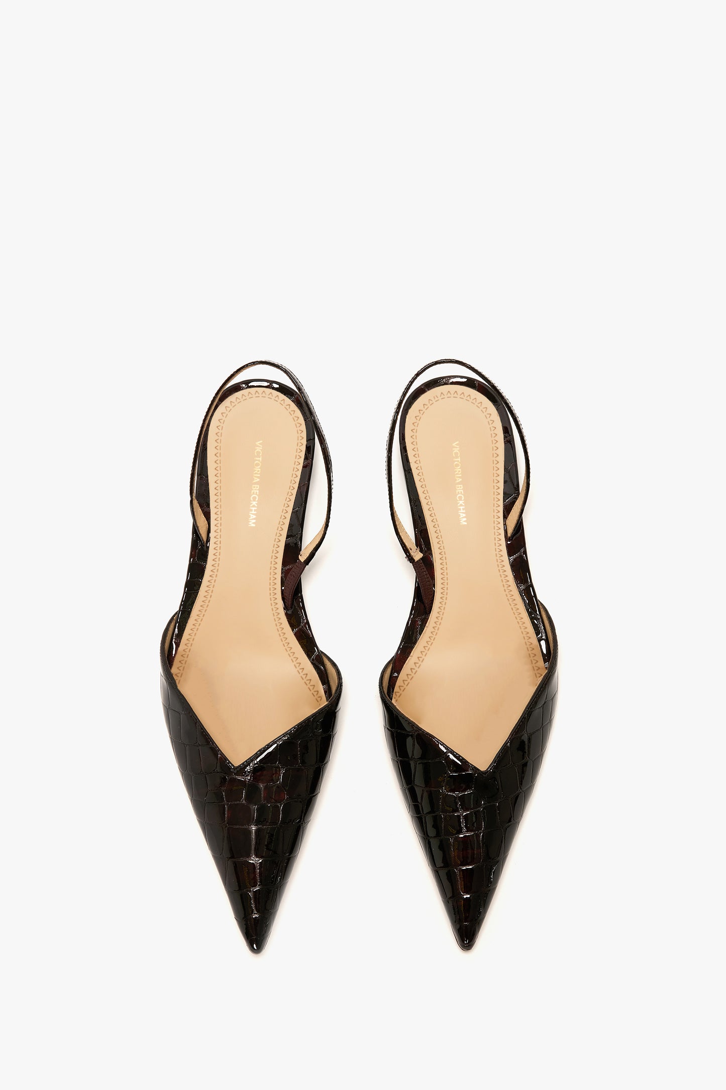 Victoria Angle Halter Back Flat Croc Embossed Leather