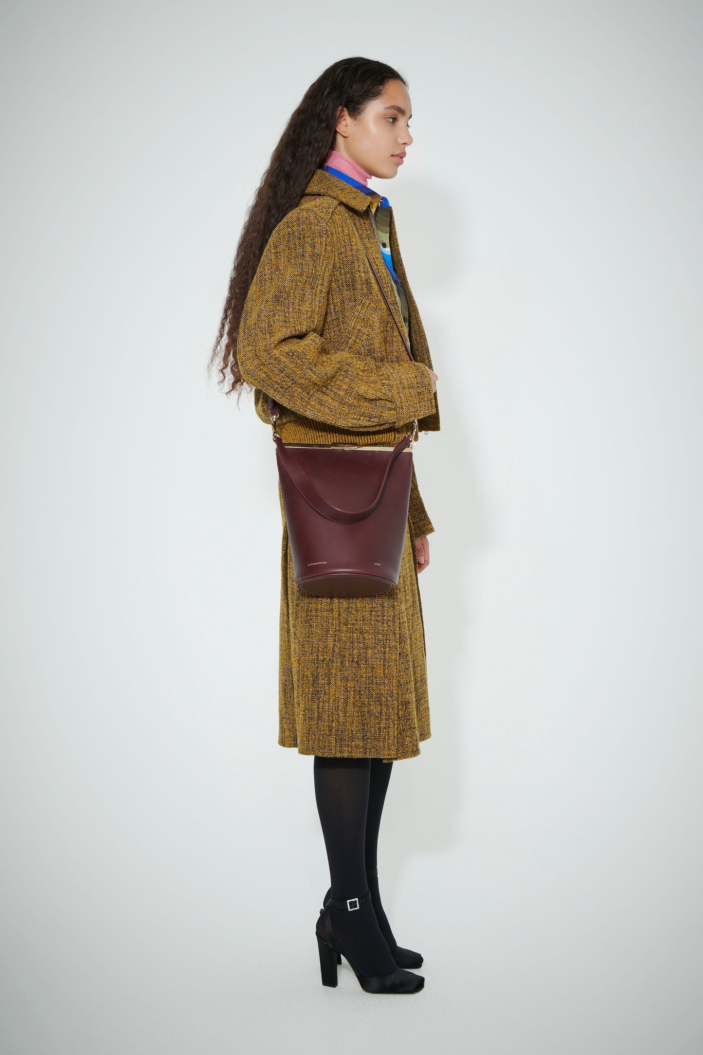 Frame Bucket Bag In Burgundy Leather