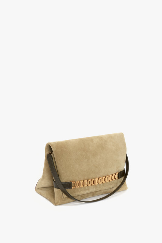 Chain Pouch with Strap in Lichen Green Suede