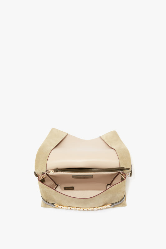 Chain Pouch with Strap in Lichen Green Suede