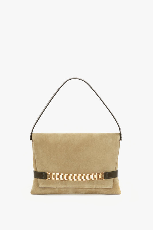 Chain Pouch with Strap in Lichen Green Suede
