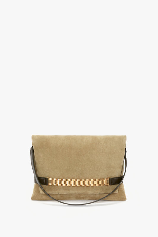 Chain Pouch with Strap in Lichen Green Suede