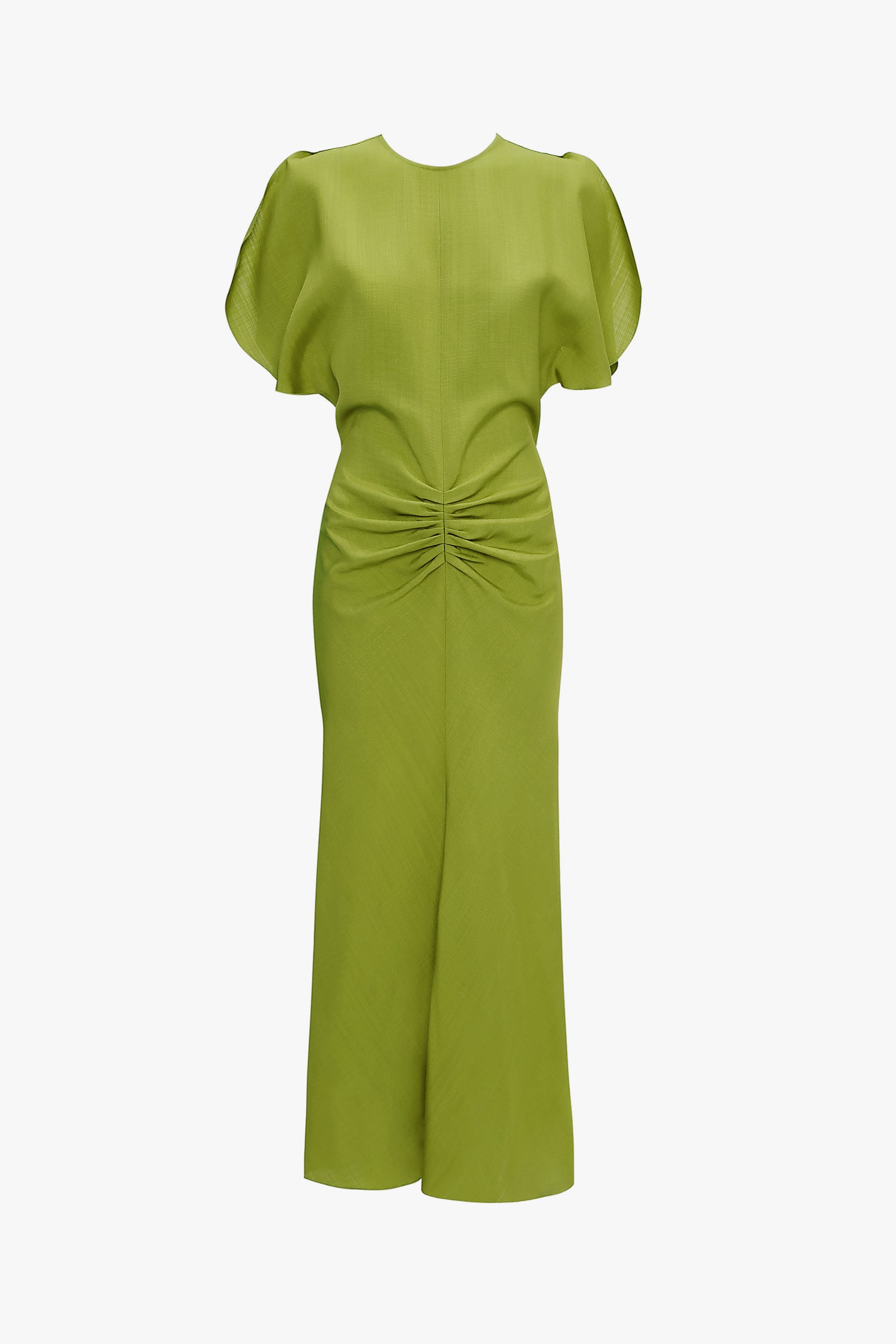 gathered waist midi dress in parrot green Victoria Beckham Gathered Waist Midi Dress In Parrot Green - 1223WDR004614B- Parrot-Green-4