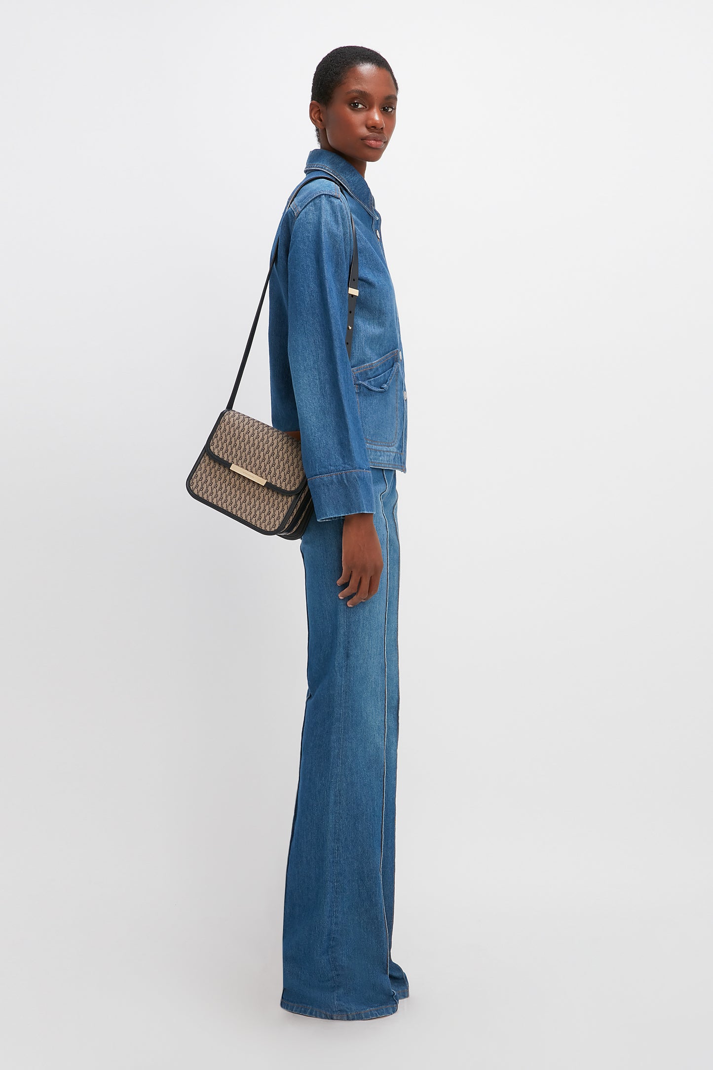 Chain Shoulder Bag In VB Monogram Jacquard