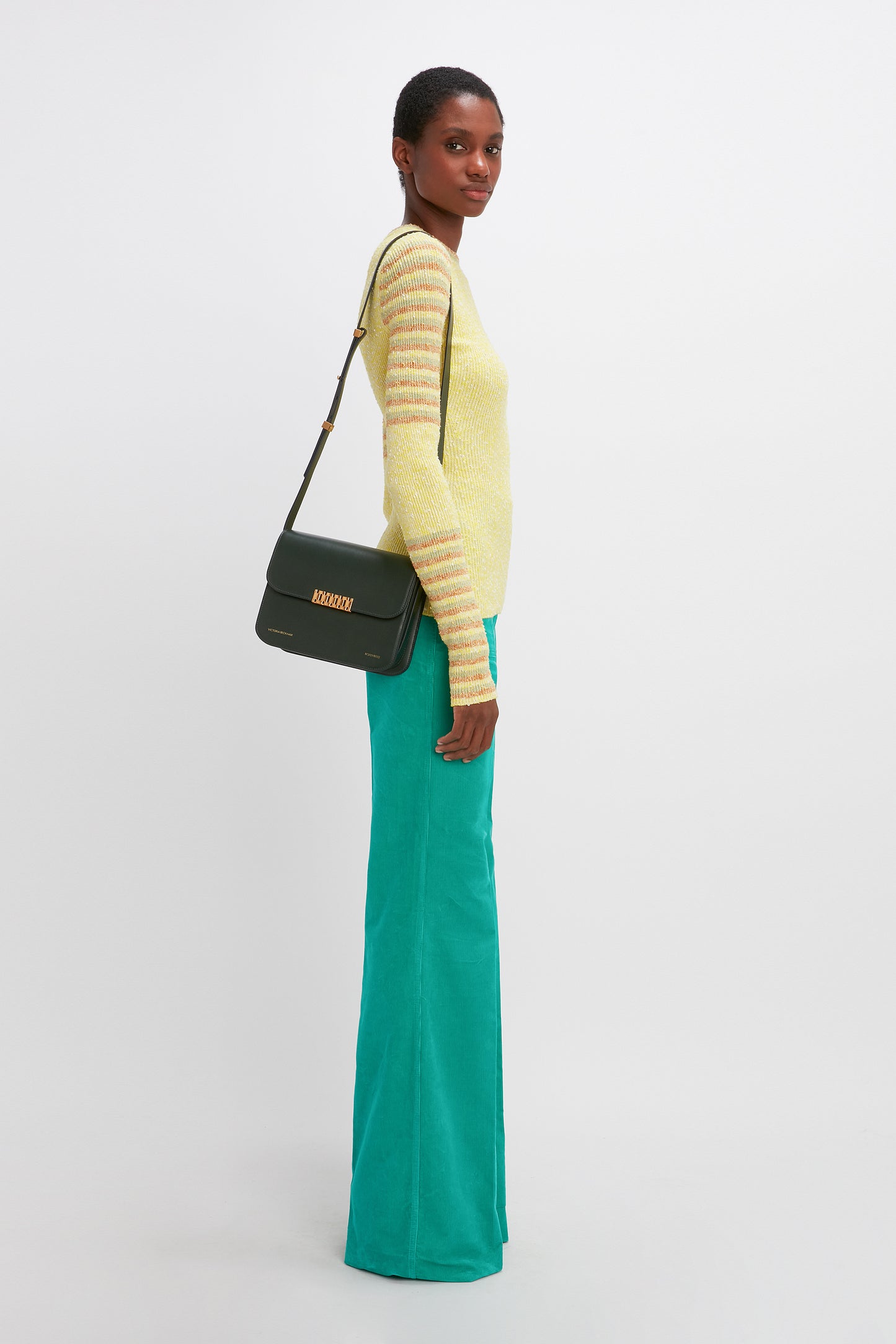 Chain Shoulder Bag In Petrol Leather