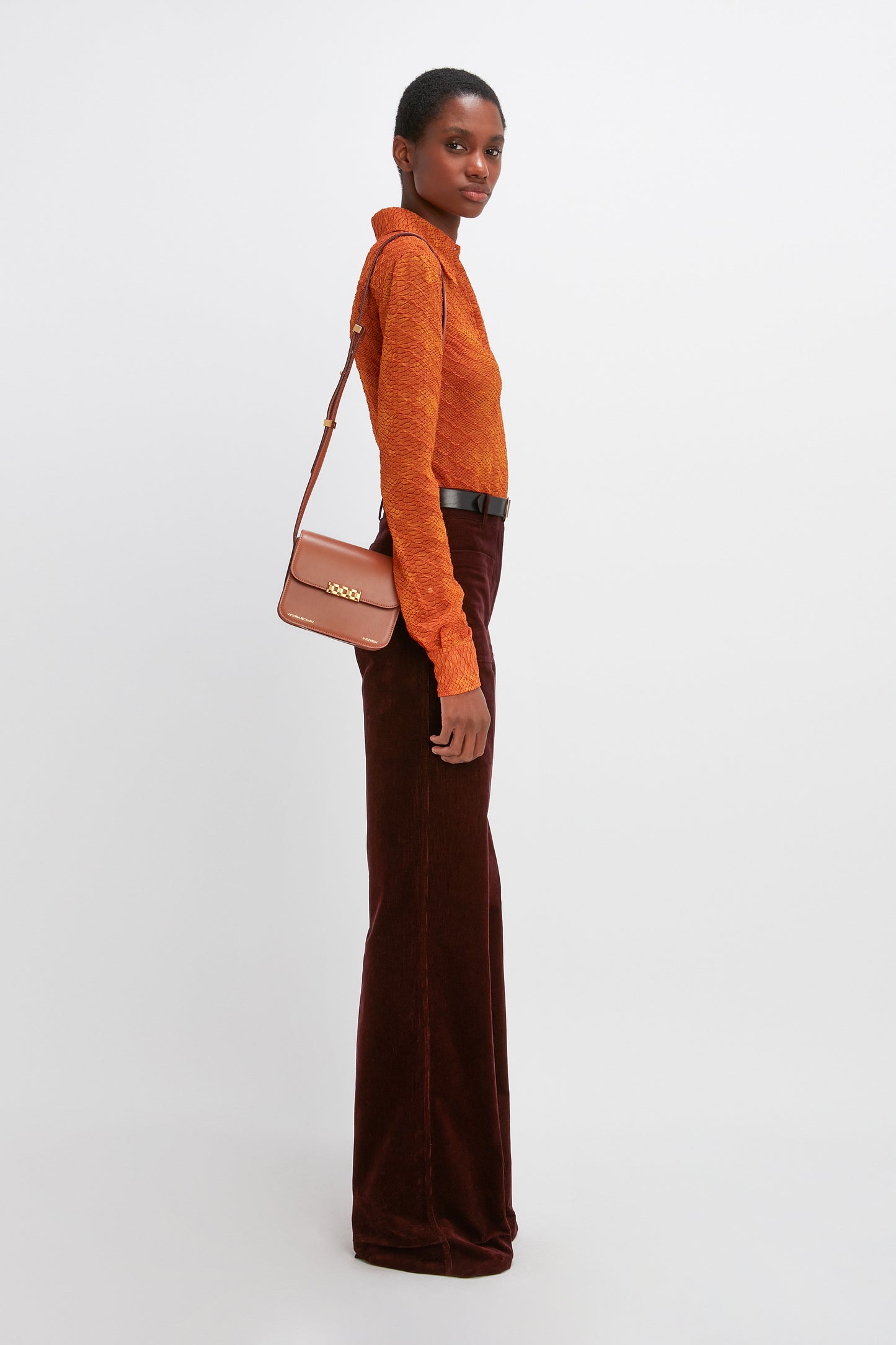 Mini Chain Shoulder Bag In Tan Leather