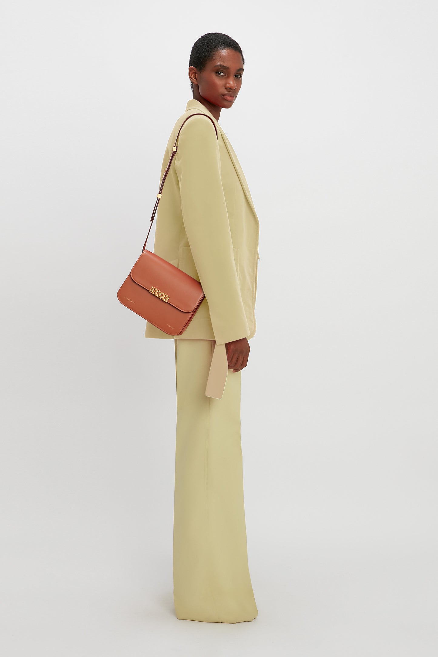 Chain Shoulder Bag In Tan Leather