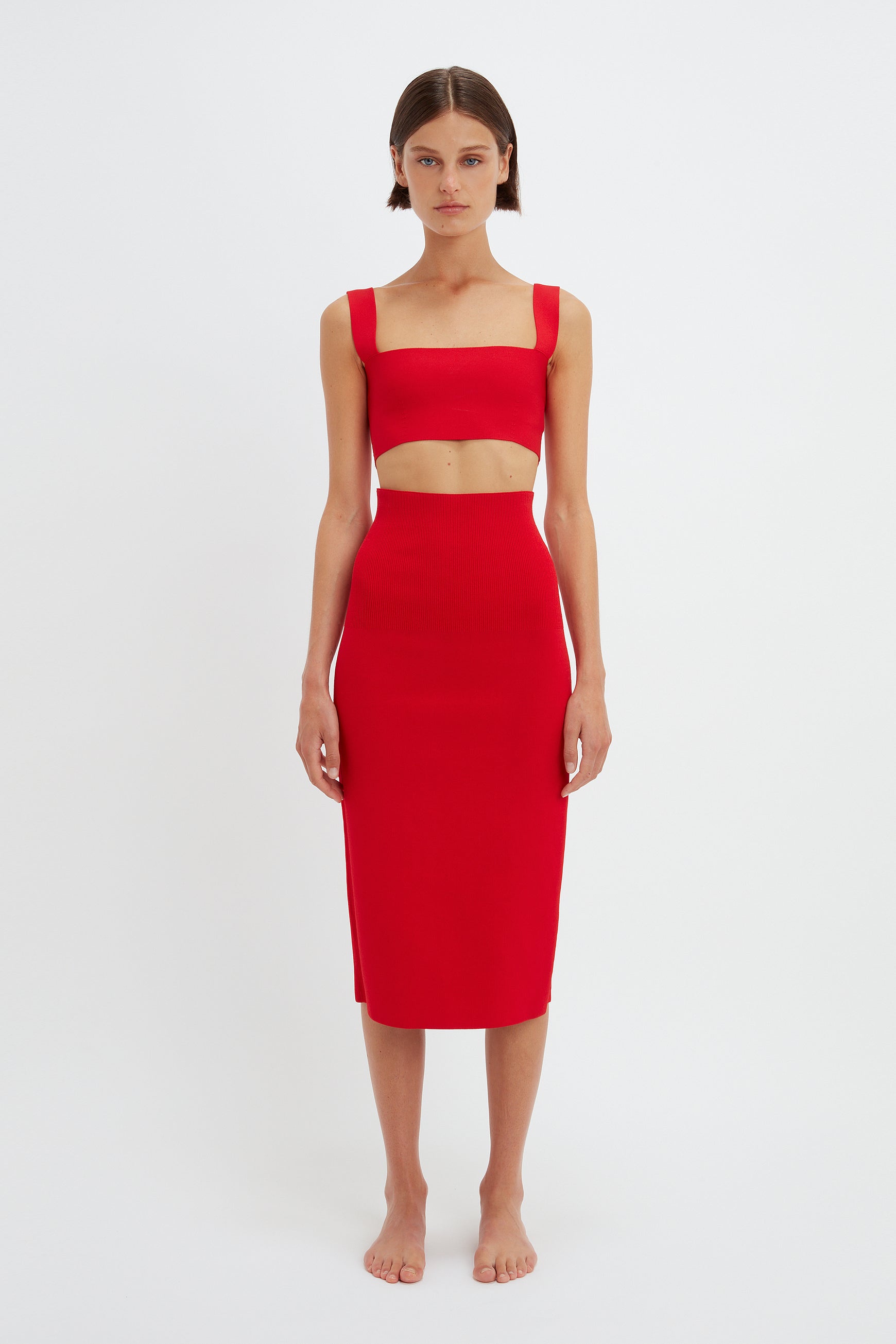 VB Body Fitted Midi Skirt in Red