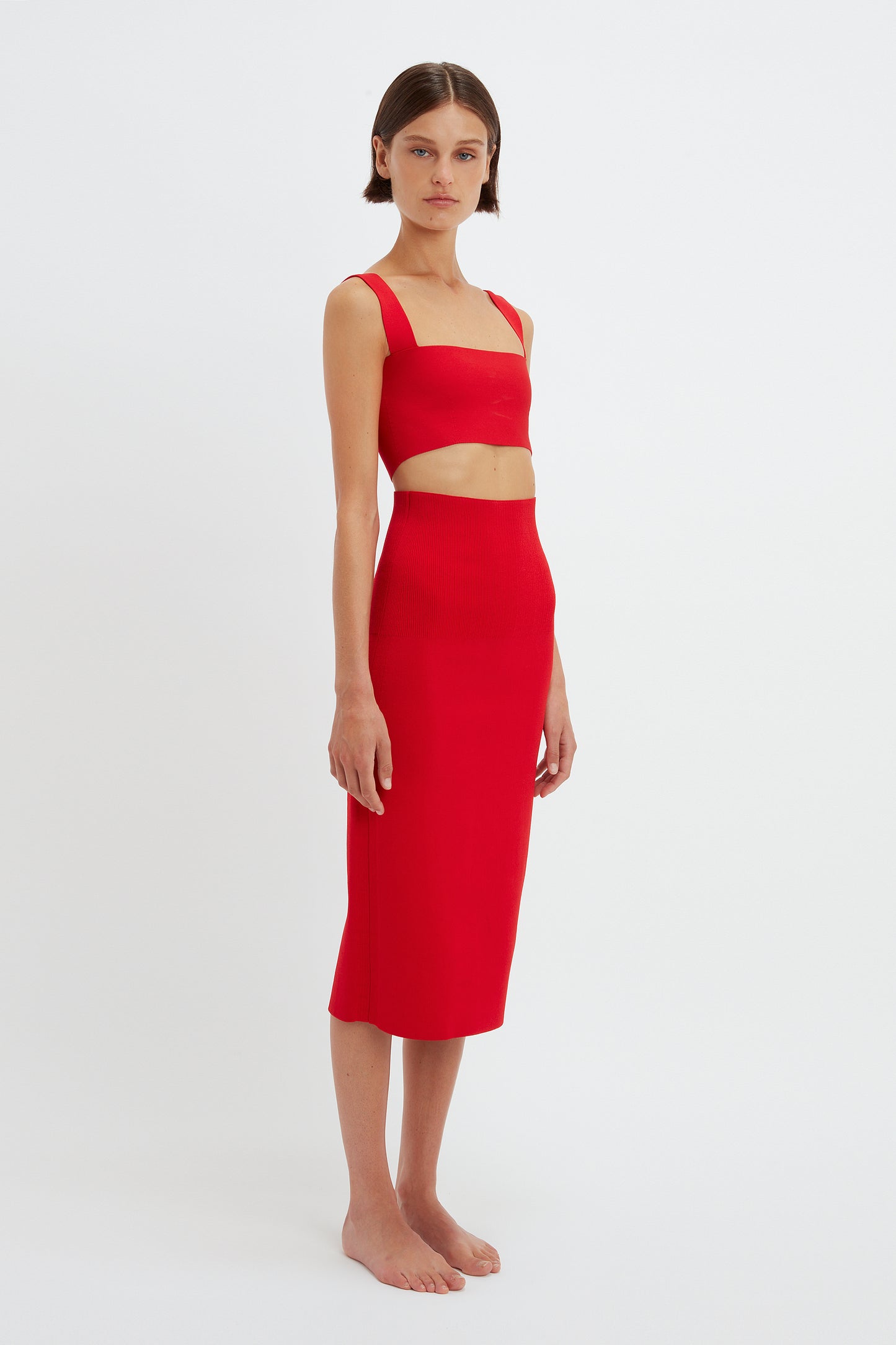 VB Body Fitted Midi Skirt in Red