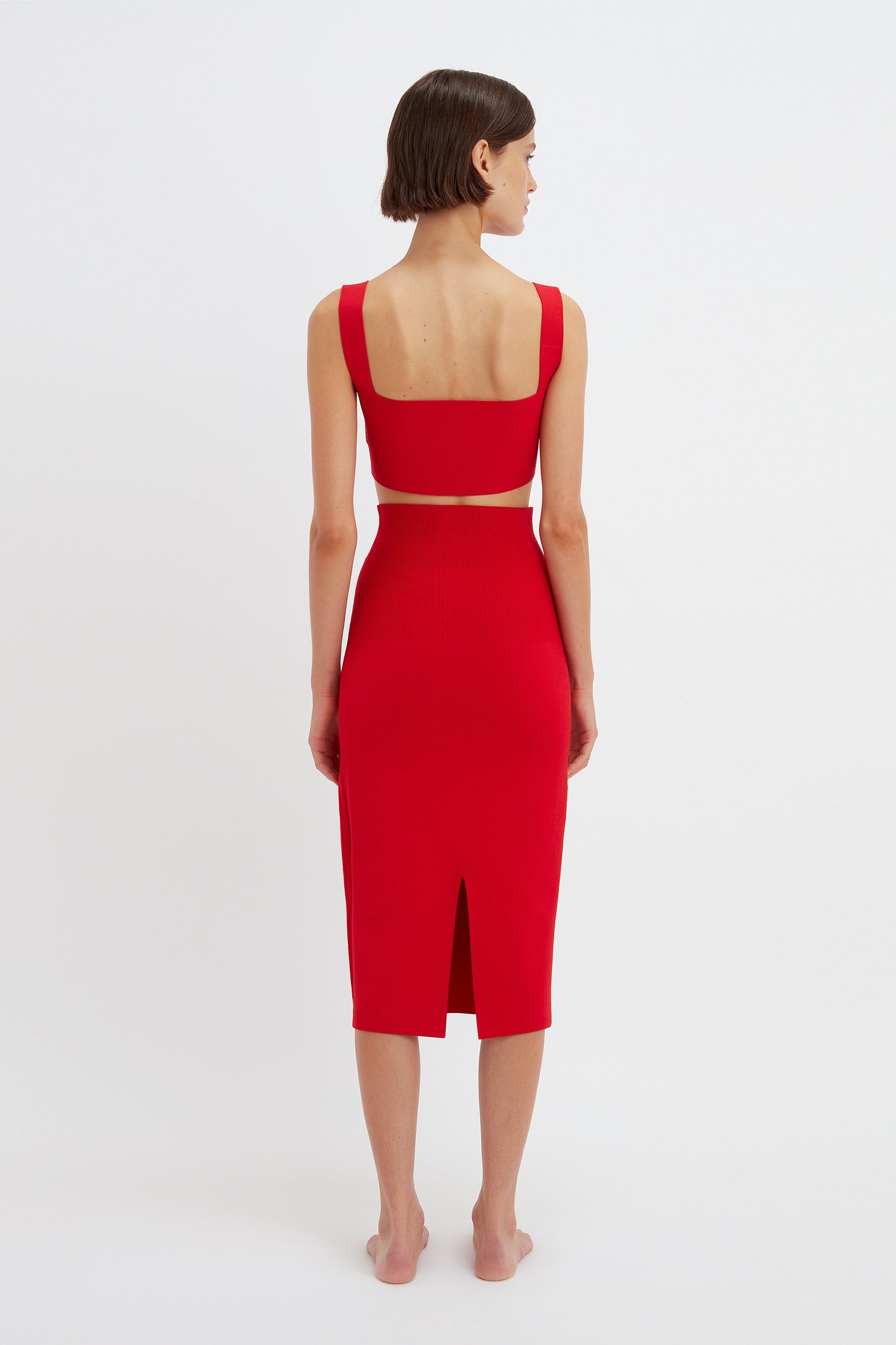 VB Body Fitted Midi Skirt in Red