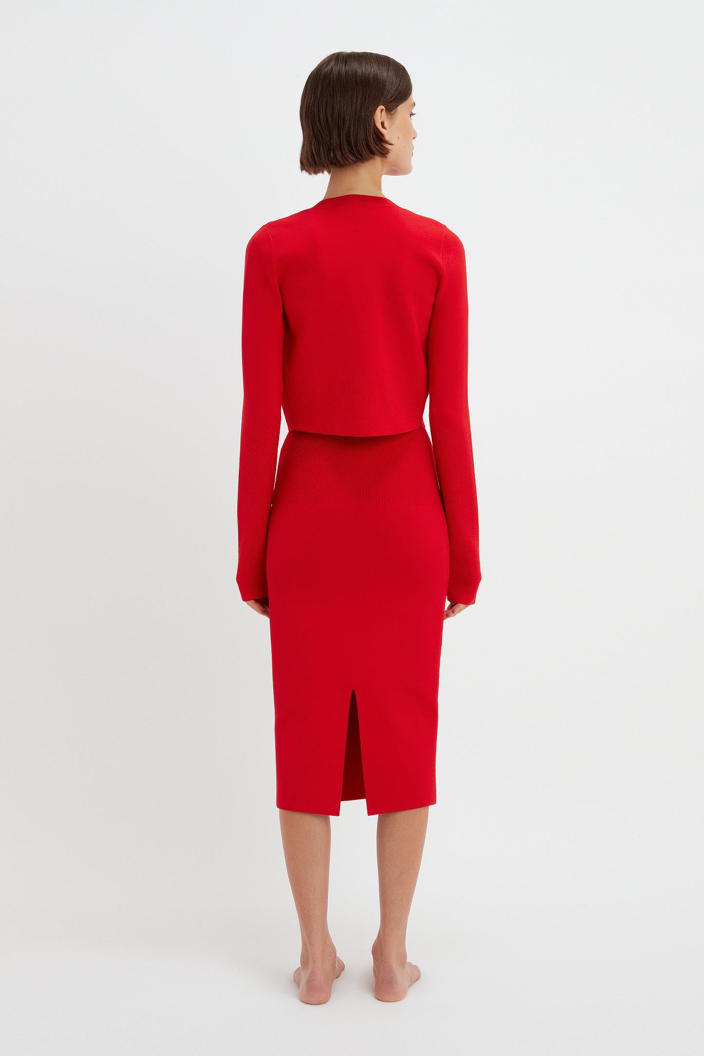 VB Body Cropped Fitted Cardigan in Red