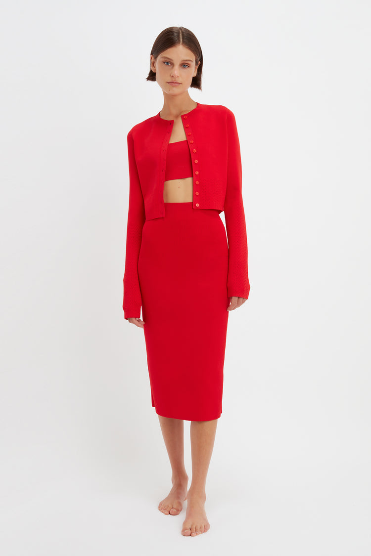 VB Body Cropped Fitted Cardigan in Red
