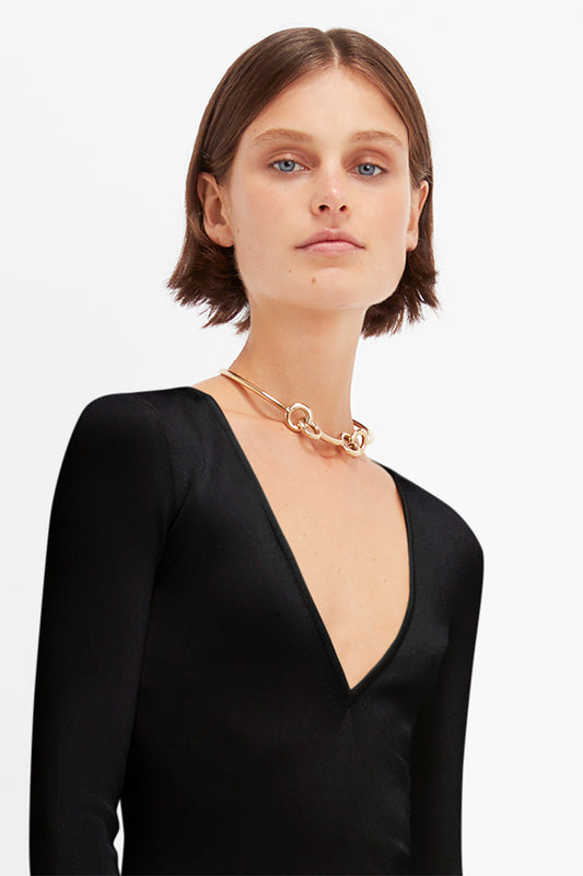 Deep V Knitted Gown In Black