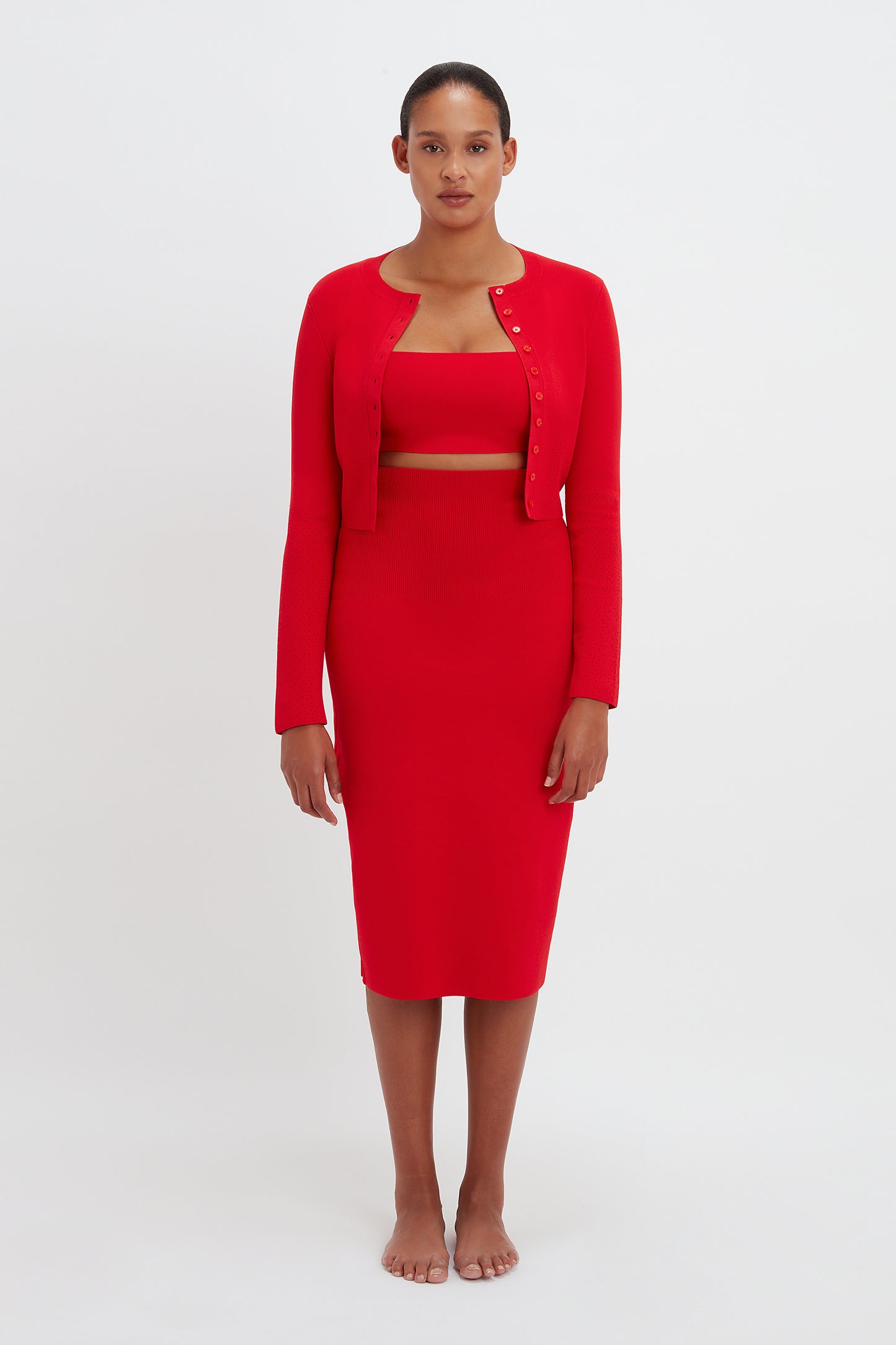 VB Body Cropped Fitted Cardigan in Red