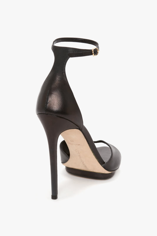 Pointy Toe Stiletto Sandal in Black Leather