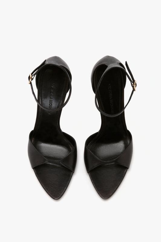 Pointy Toe Stiletto Sandal in Black Leather