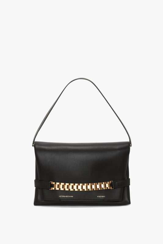 Chain Pouch with Strap In Black Leather