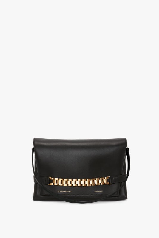 Chain Pouch with Strap In Black Leather