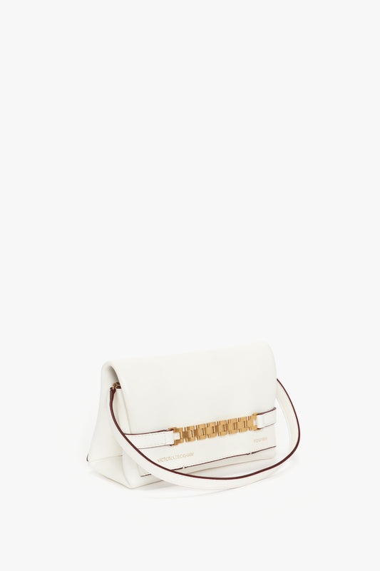 Mini Chain Pouch In White Leather