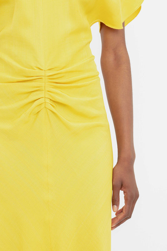 Gathered Waist Midi Dress In Sunflower