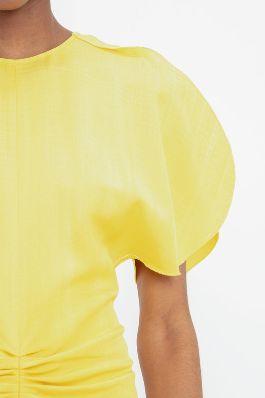 Gathered Waist Midi Dress In Sunflower