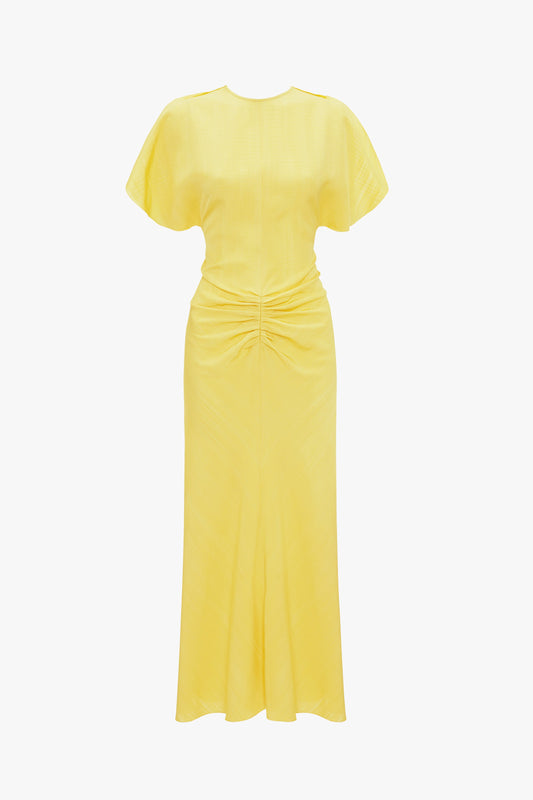 Gathered Waist Midi Dress In Sunflower