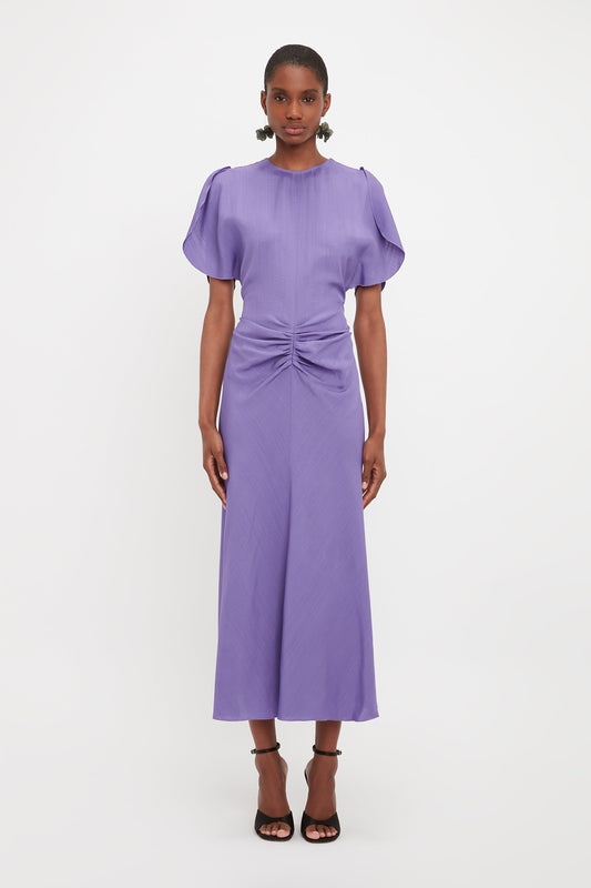Gathered Waist Midi Dress In Violet