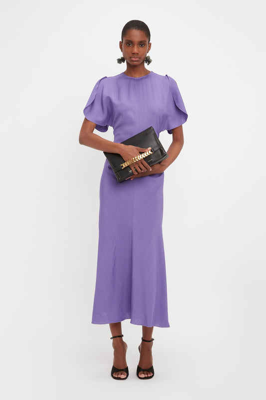 Gathered Waist Midi Dress In Violet