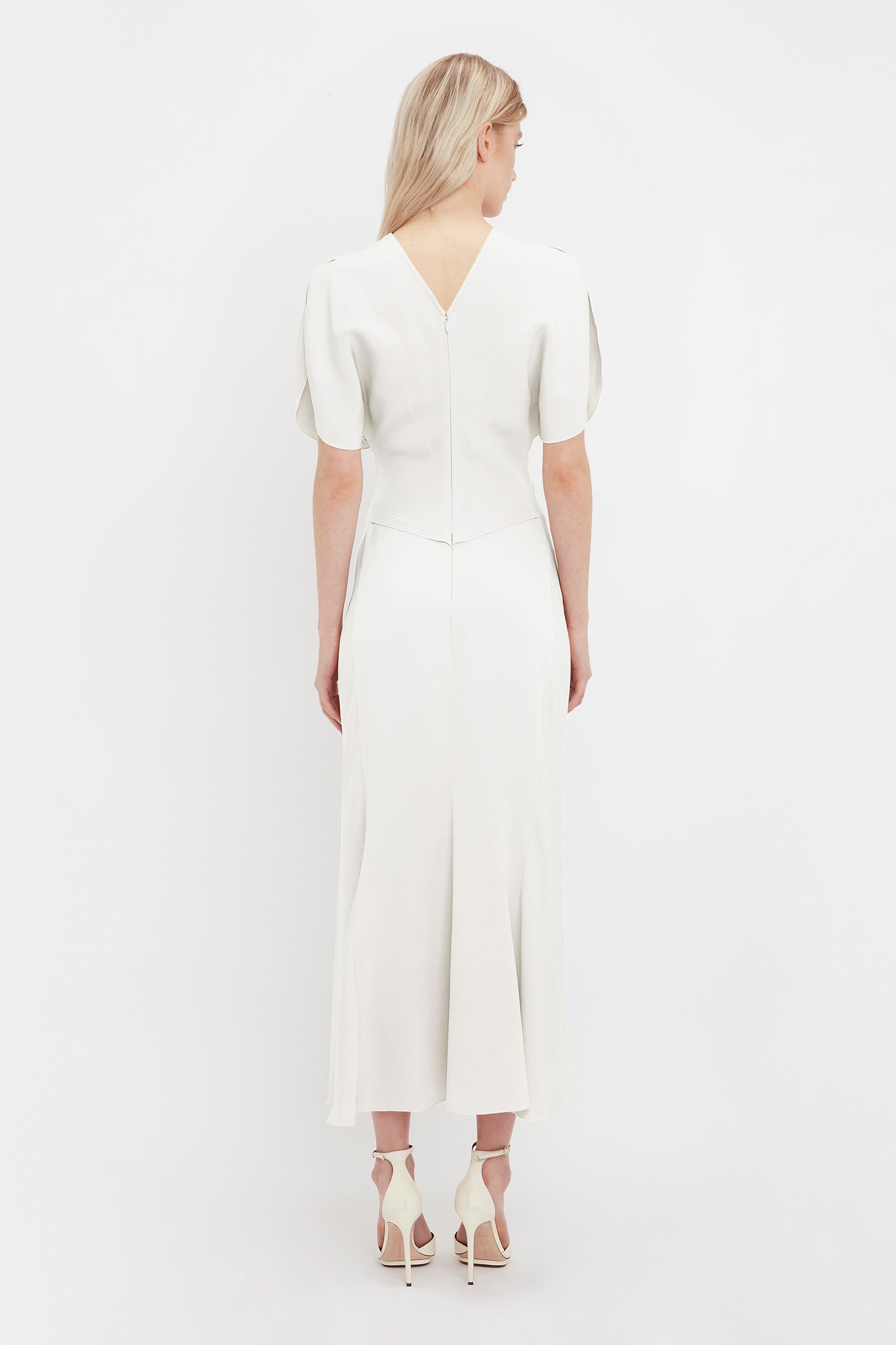 Gathered Waist Midi Dress In Ivory