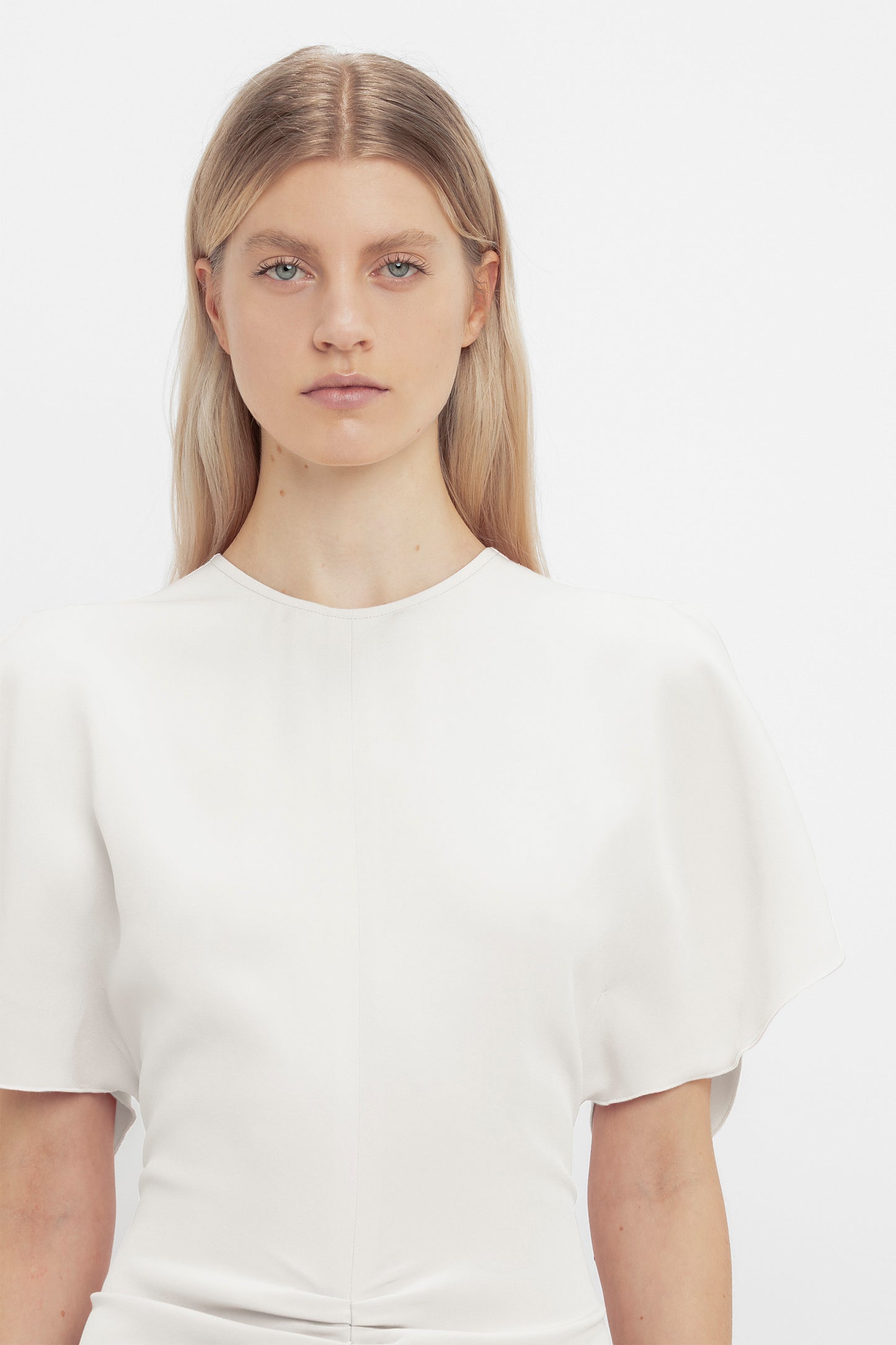 Gathered Waist Midi Dress In Ivory