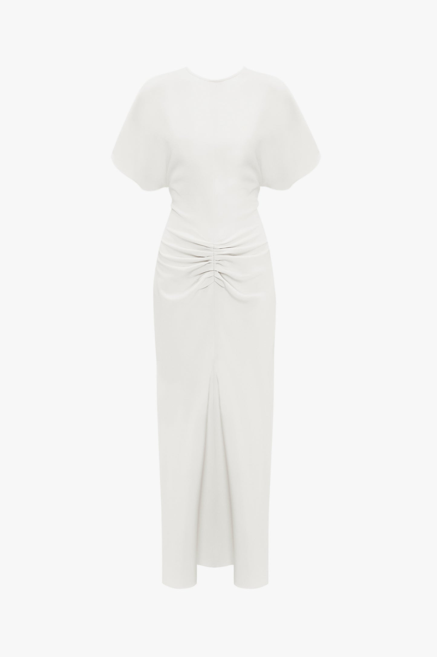 Gathered Waist Midi Dress In Ivory