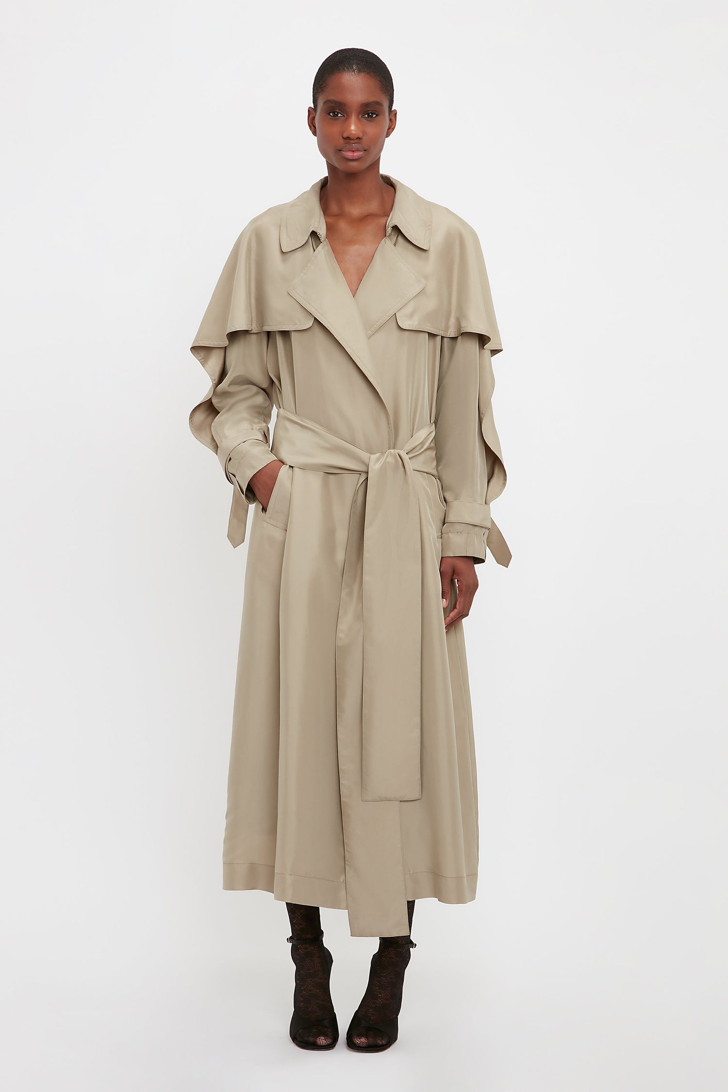 Pleated Back Fluid Trench In Lichen Green Victoria Beckham – Victoria  Beckham UK