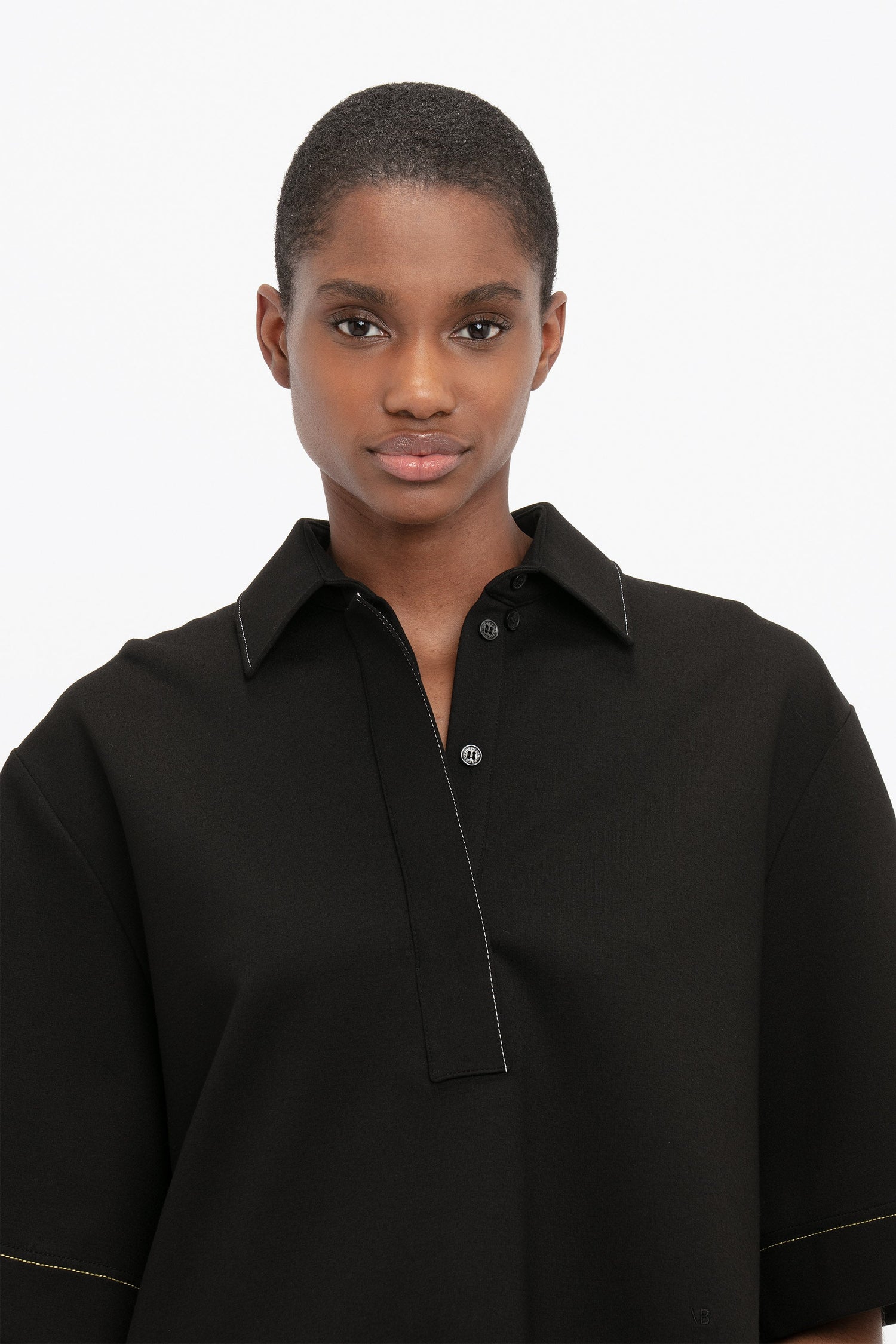 Pointed Collar Oversized Shirt In Black Victoria Beckham