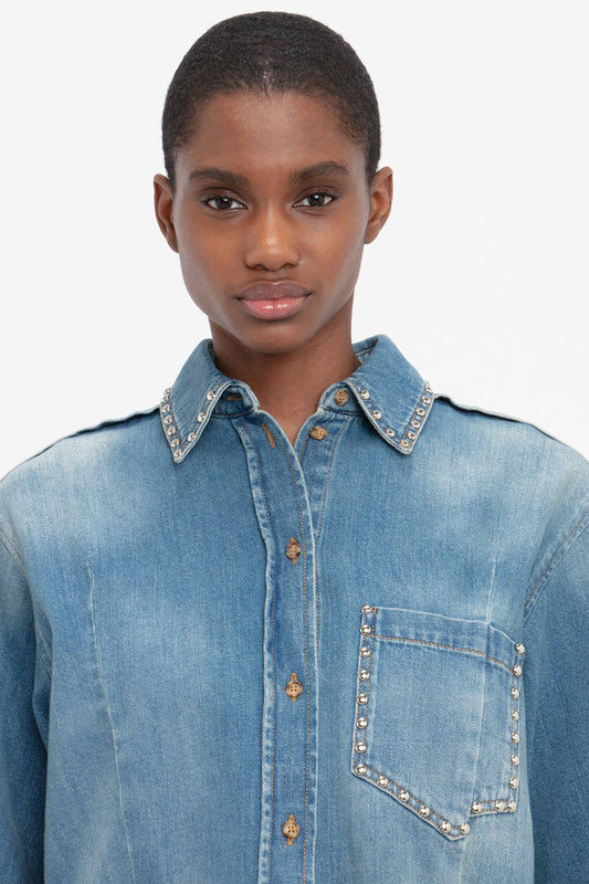 Stud Pocket Detail Shirt In Vintage Wash