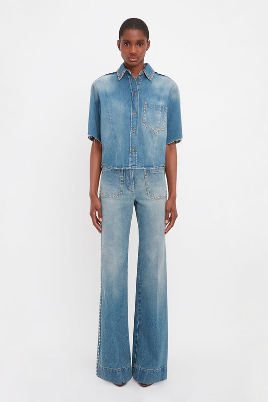 Stud Pocket Detail Shirt In Vintage Wash