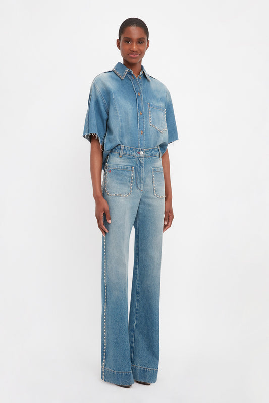 Stud Pocket Detail Shirt In Vintage Wash