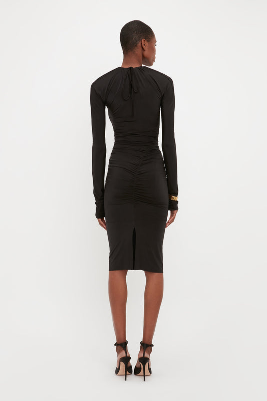 Long Sleeve Fitted Dress In Black