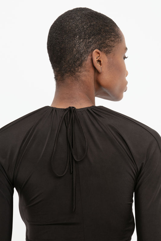 Long Sleeve Fitted Dress In Black