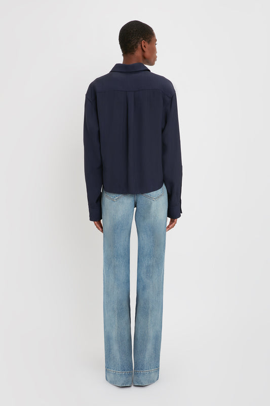 Cropped Patch Pocket Shirt In Ink Blue