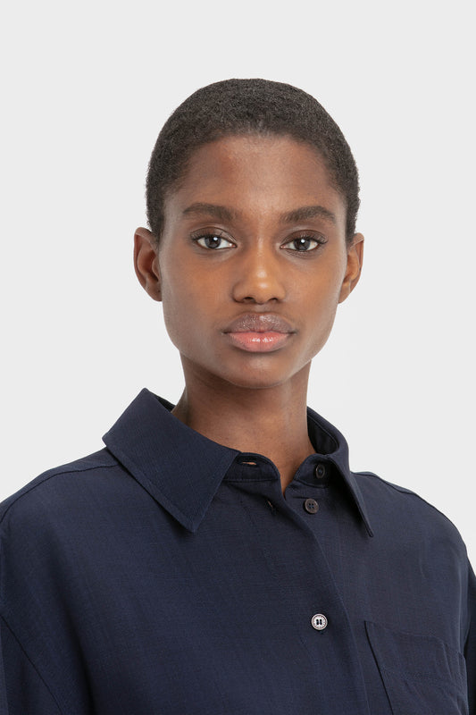 Cropped Patch Pocket Shirt In Ink Blue