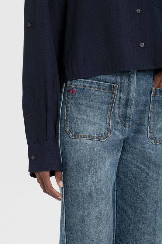 Cropped Patch Pocket Shirt In Ink Blue