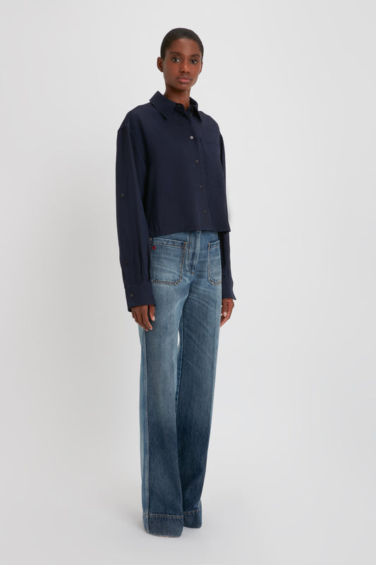 Cropped Patch Pocket Shirt In Ink Blue