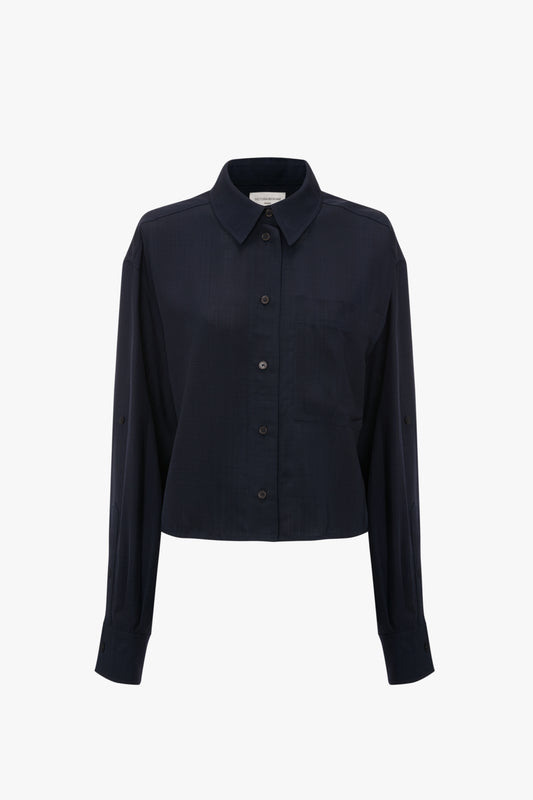 Cropped Patch Pocket Shirt In Ink Blue