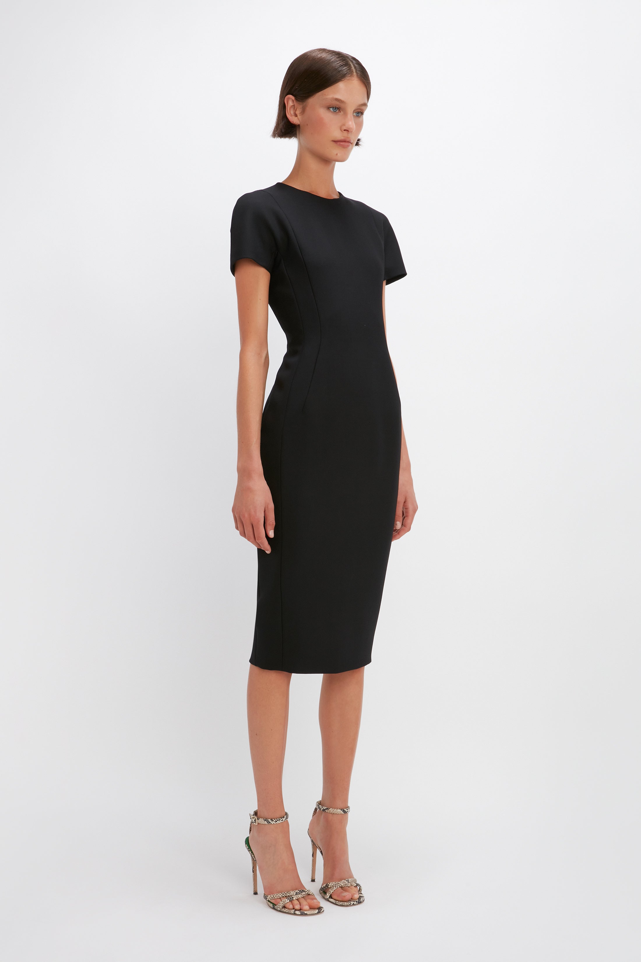 Spiral Fitted T Shirt Dress In Black Victoria Beckham UK