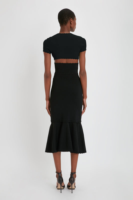 Flared Stretch Knit Skirt In Black