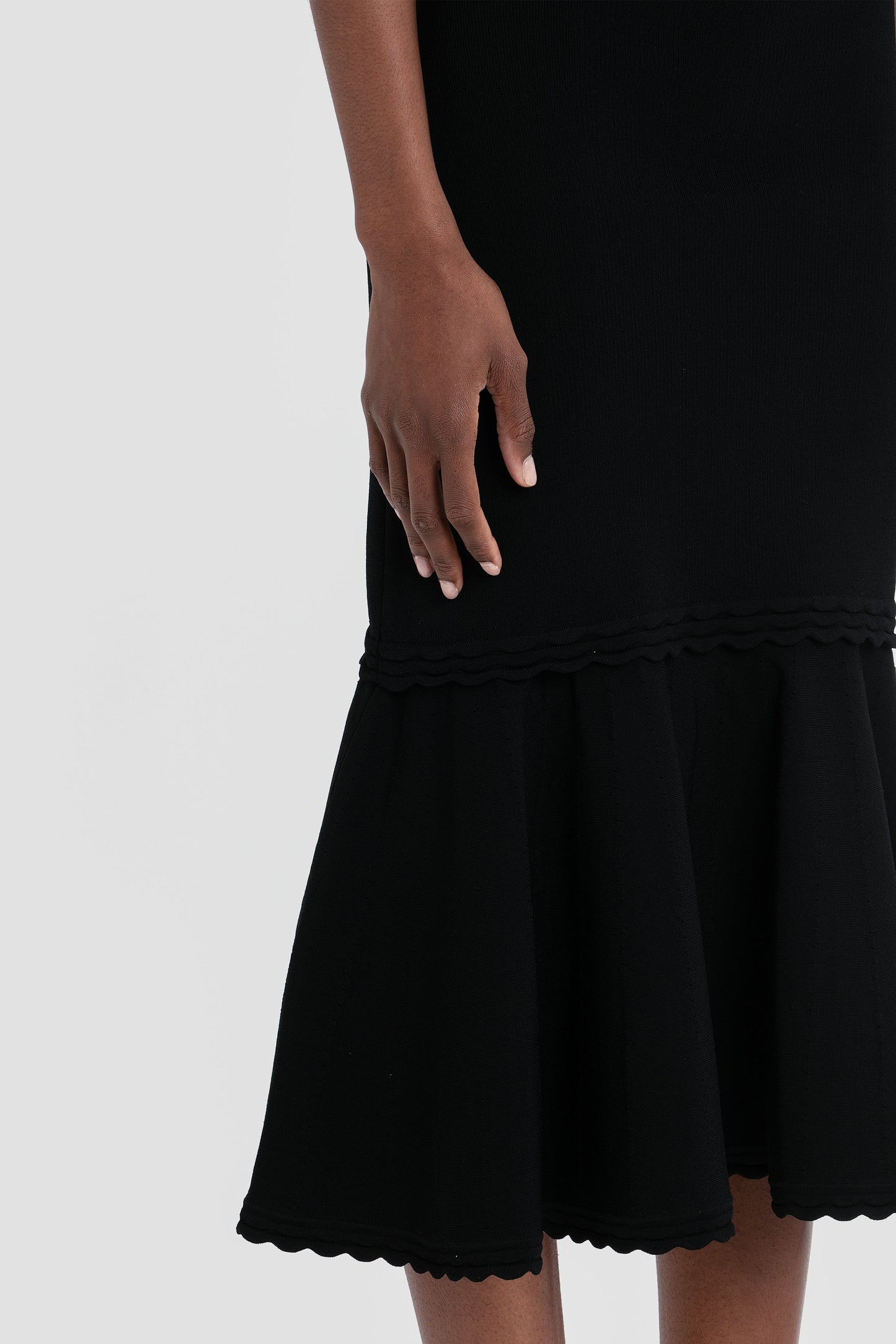 Flared Stretch Knit Skirt In Black